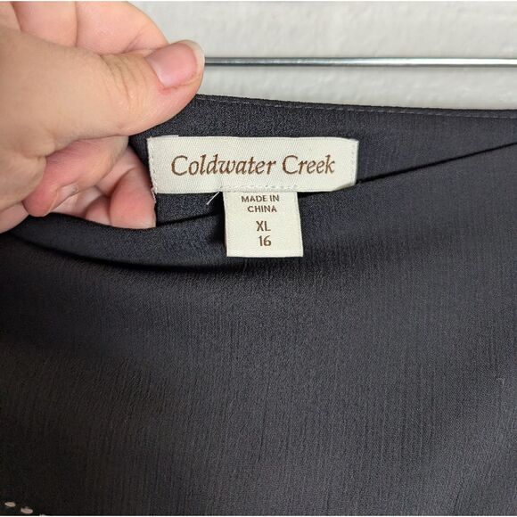 Coldwater Creek Black Contrast Stitch A-Line Sheer Overlay Knee Length Skirt 16 - Picture 6 of 7